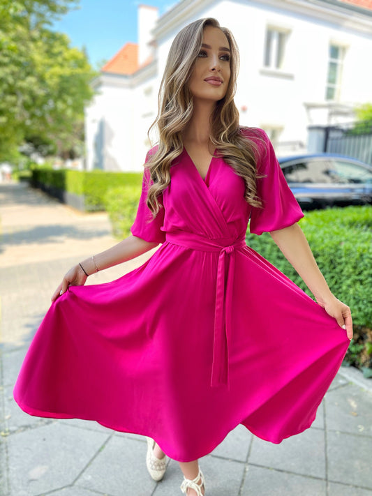 Sukienka maxi z wiskozy rozkloszowana na lato fuksja id:319