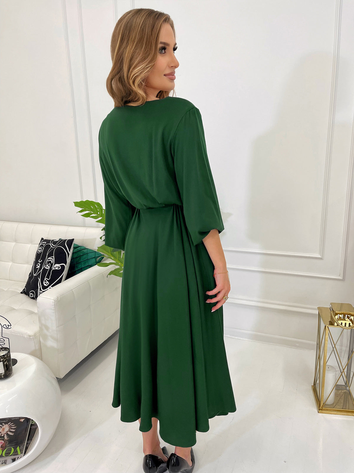 Butelkowo zielona rozkloszowana sukienka maxi z wiskozy id:60