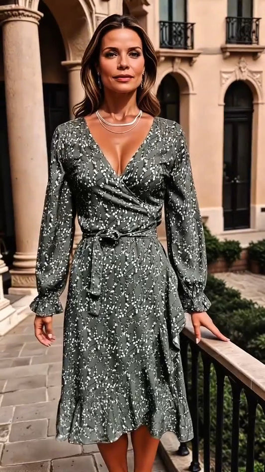 Kopertowa sukienka midi z asymetryczną spódnicą z wiskozy id:813