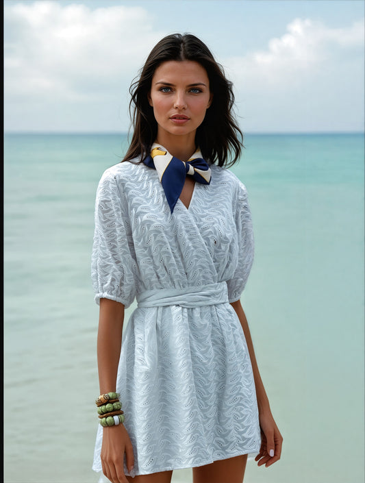 Biała bawełniana haftowana sukienka mini ażurowa na lato id:2018