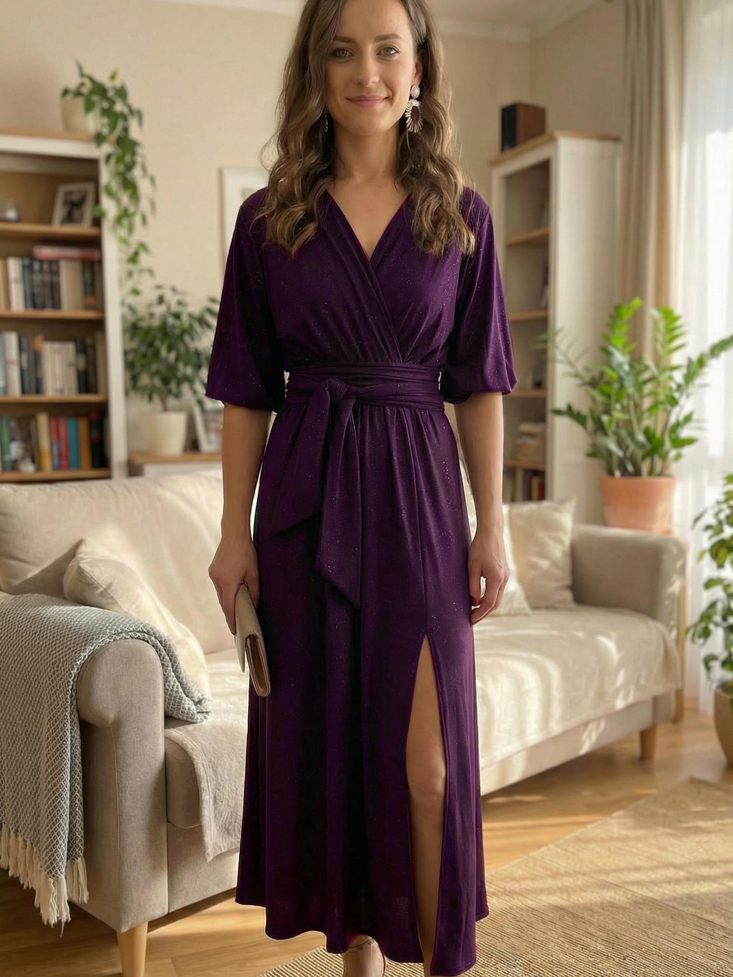 Rozkloszowana sukienka w kolorze fioletowym z brokatem id:2285