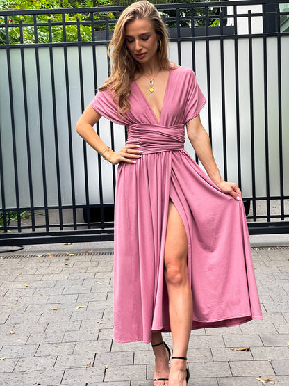 Jasnoróżowa sukienka na wesele wiązana na wiele sposobów z wiskozy id:1591