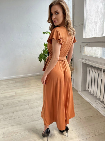 Złocista sukienka z mieniącym brokatem i falbankami id:233