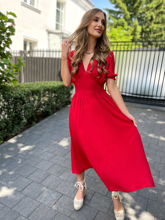 Czerwona sukienka maxi z wiskozy id:268