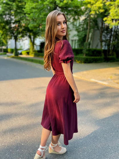 Bawełniana śliwkowa sukienka midi z muślinu id:324