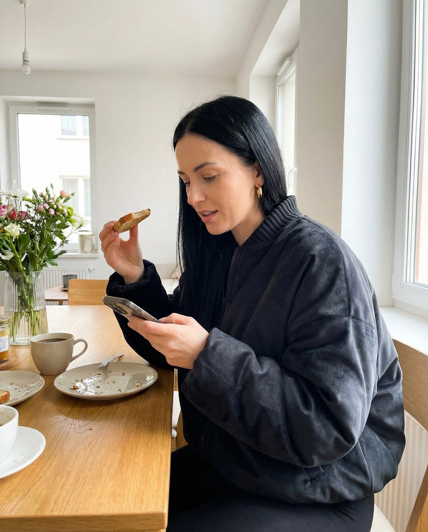 Czarna ocieplana welurowa kurtka bomberka damska oversize  id:2316