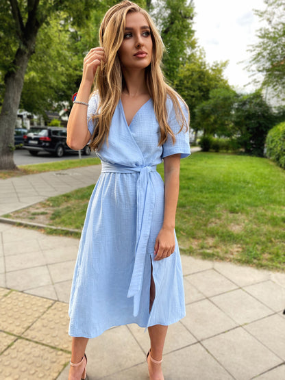 Błękitna bawełniana muślinowa sukienka midi id:87
