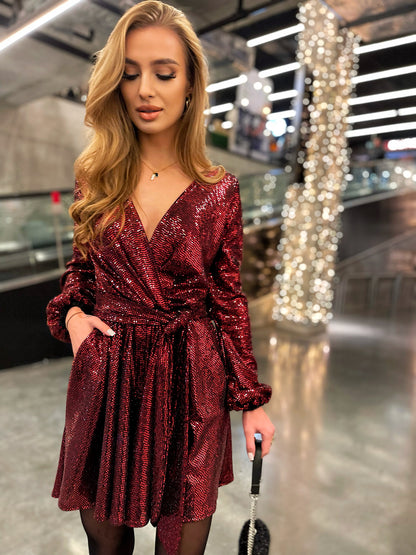 Kombinezon mini w czerwone cekiny id:923