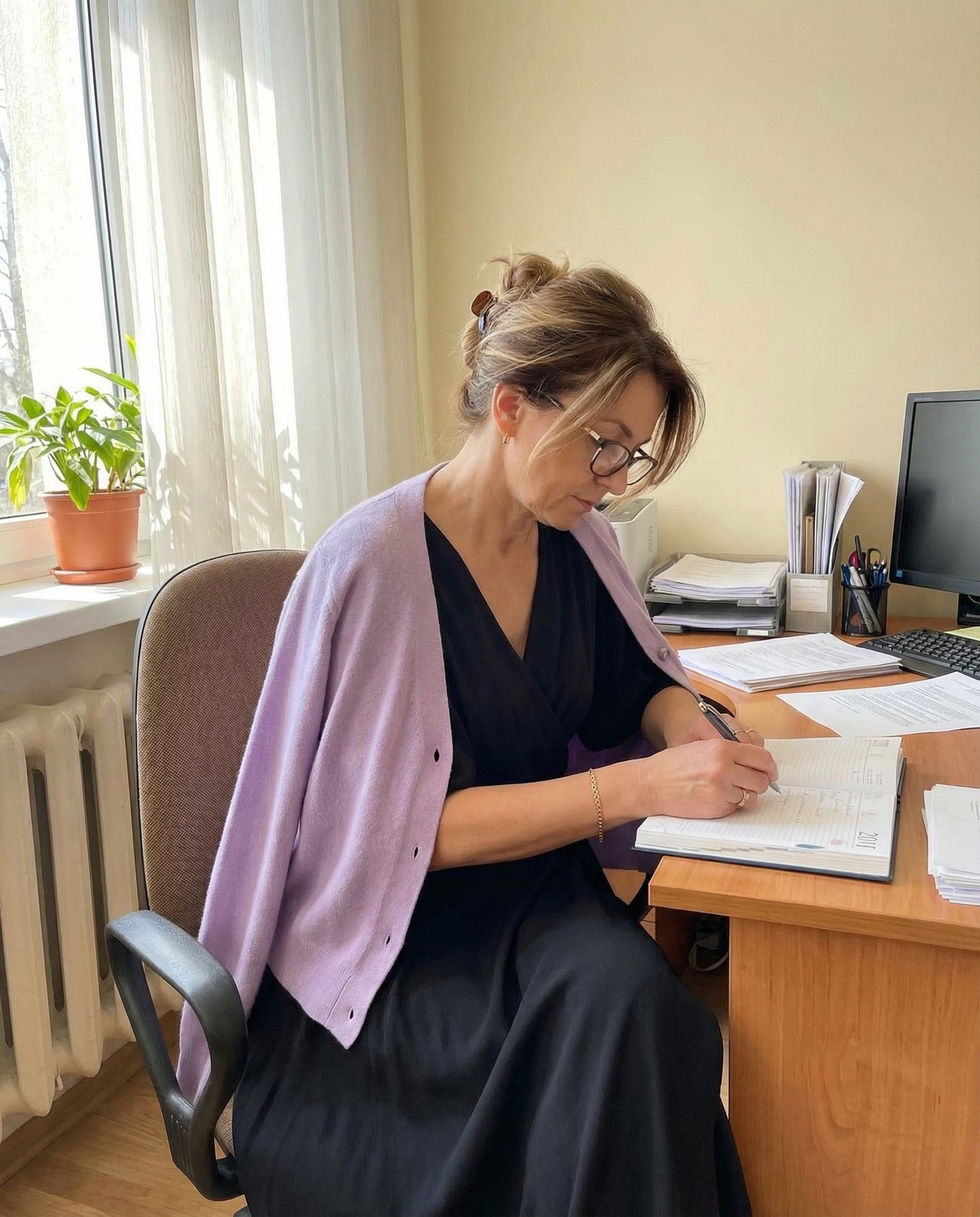 Czarna sukienka elegancka rozkloszowana z wiskozy z bufiastymi rękawami id:962A