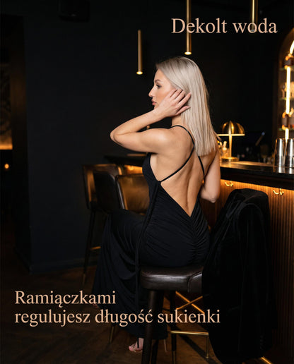 Czarna sukienka dla druhen infinity z odkrytymi plecami i marszczeniem id:984