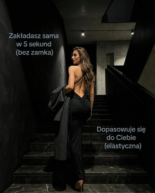 Czarna sukienka dla druhen infinity z odkrytymi plecami i marszczeniem id:984