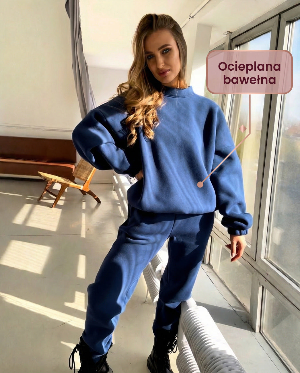 Cieplutki komplet dresowy bluza i spodnie w kolorze niebieskim id:1804