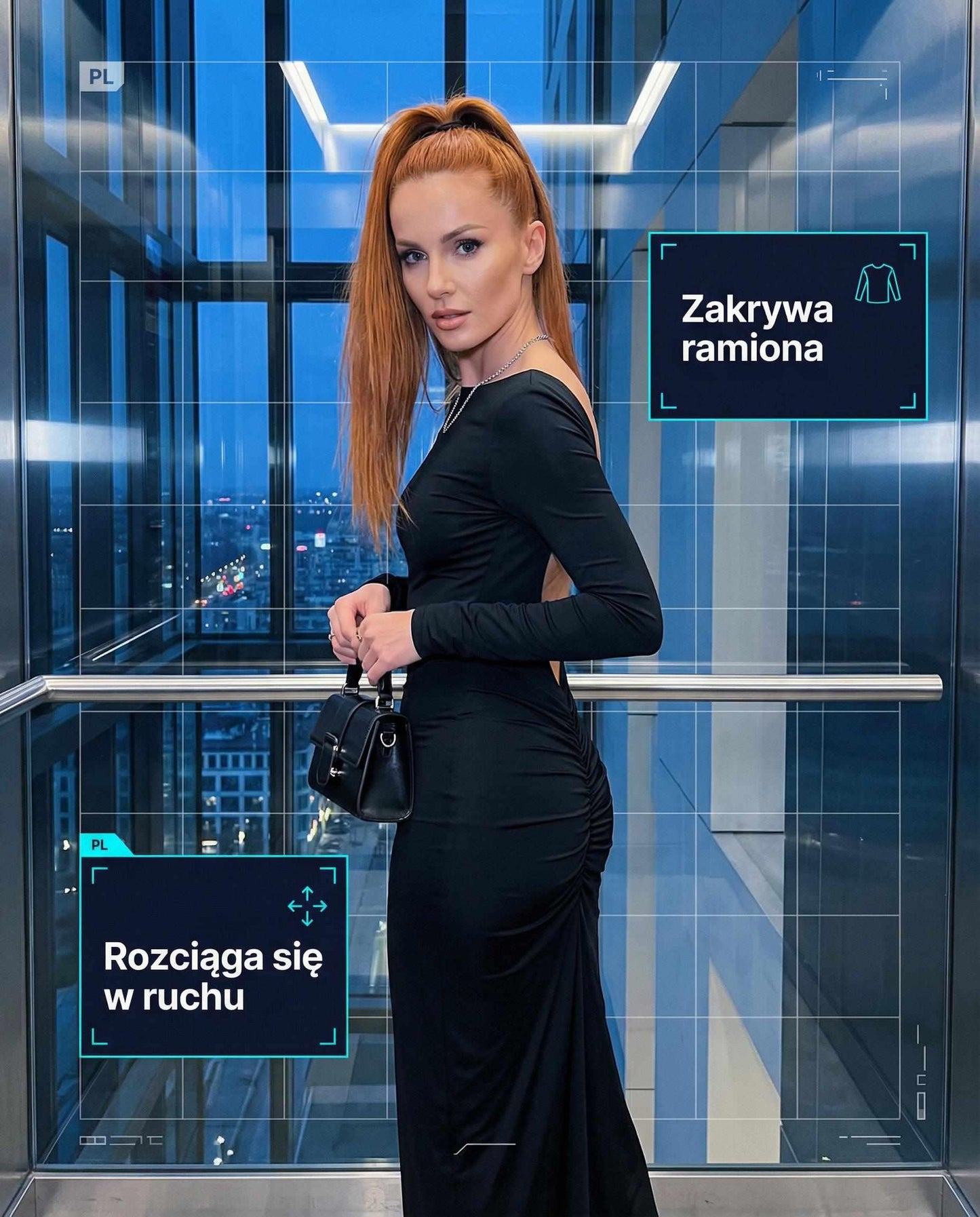 Czarna dopasowana sukienka na Studniówkę maxi z odkrytymi plecami i marszczeniem id:927