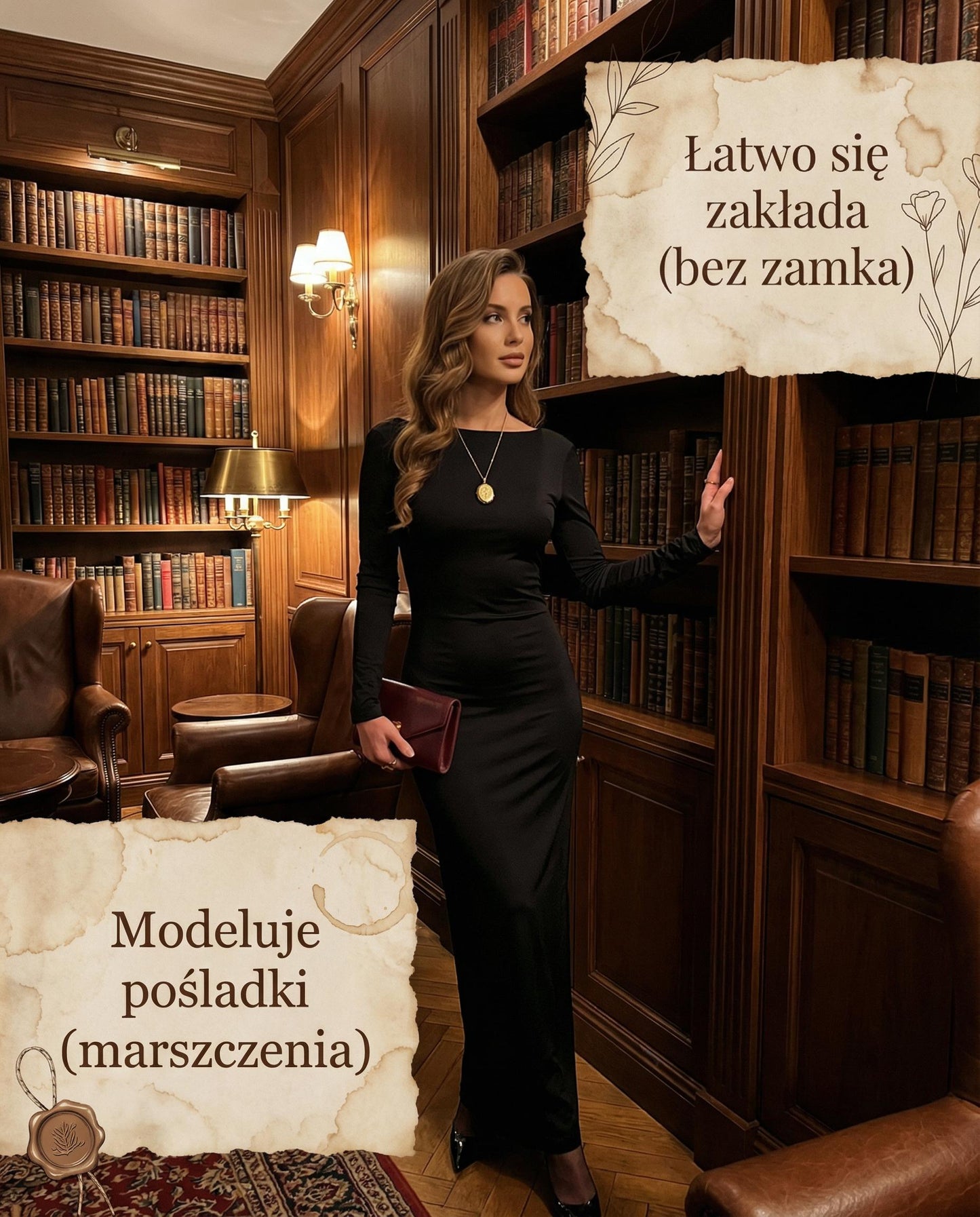 Czarna dopasowana sukienka na Studniówkę maxi z odkrytymi plecami i marszczeniem id:927