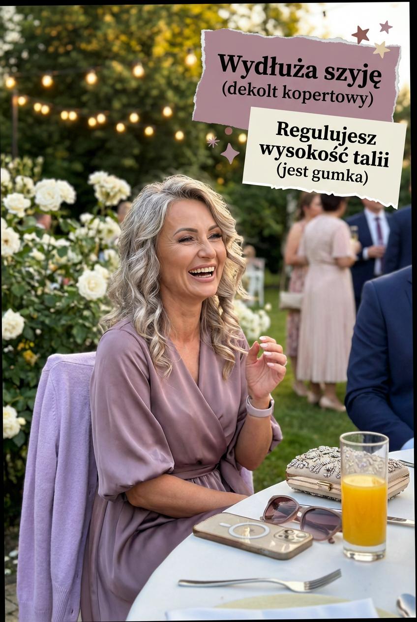 Satynowa sukienka mokka na wesele midi z bufiastymi rękawami rozkloszowana id:2128A