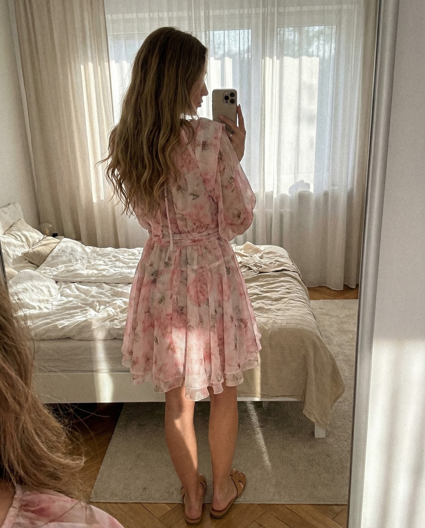 Kwiecista Szyfonowa Sukienka Mini z Wiązaniem i poduszkami id:2343