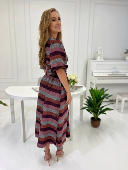 Sukienka midi z wiskozy w kolorowe pasy z błyszczącą nitką id:835