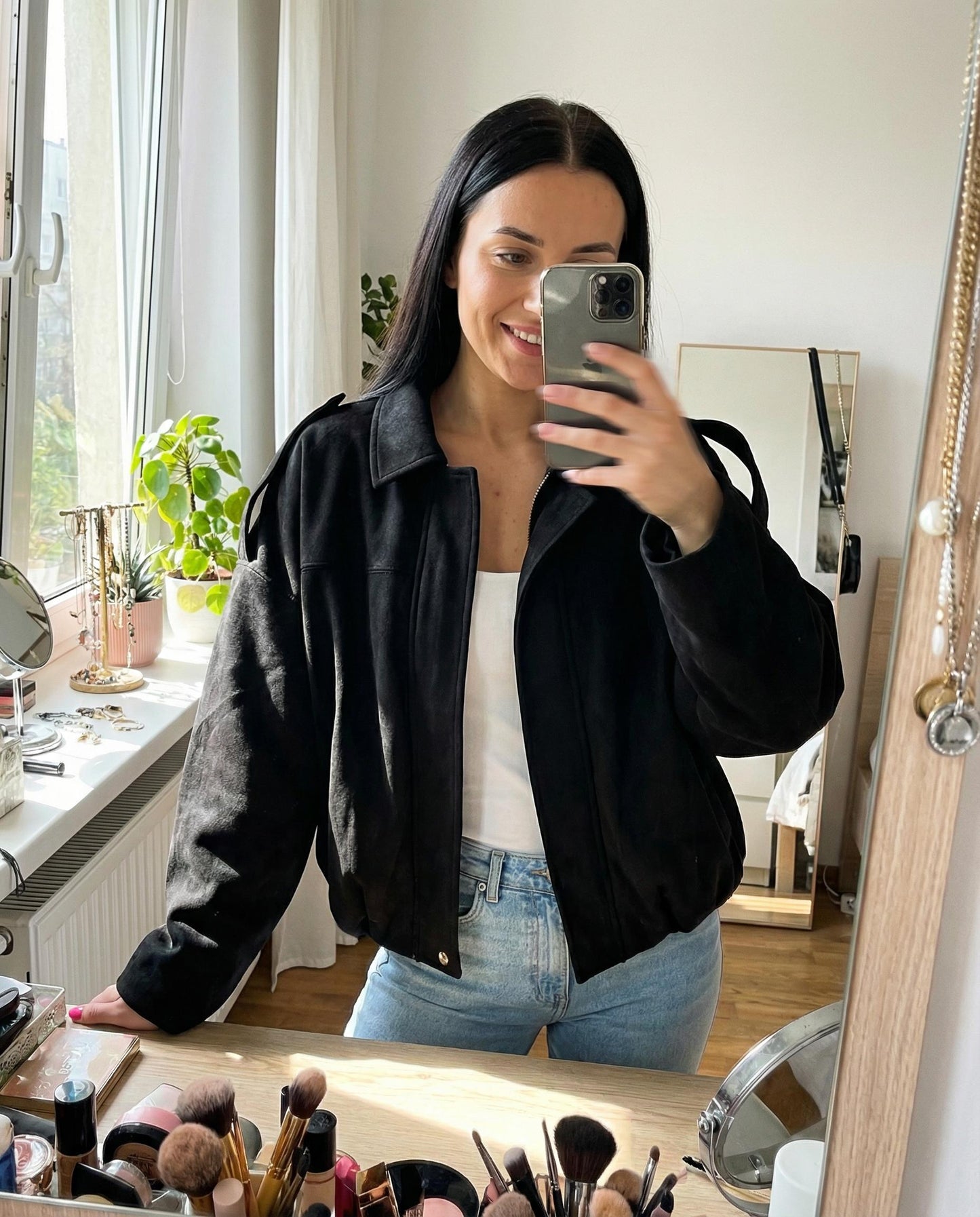 Kurtka oversize z ekozamszu – czarna id:2297