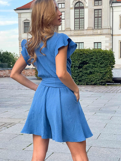 Letni bawełniany sukienko- kombinezon z muślinu w kolorze jasnego jeansu id:2162