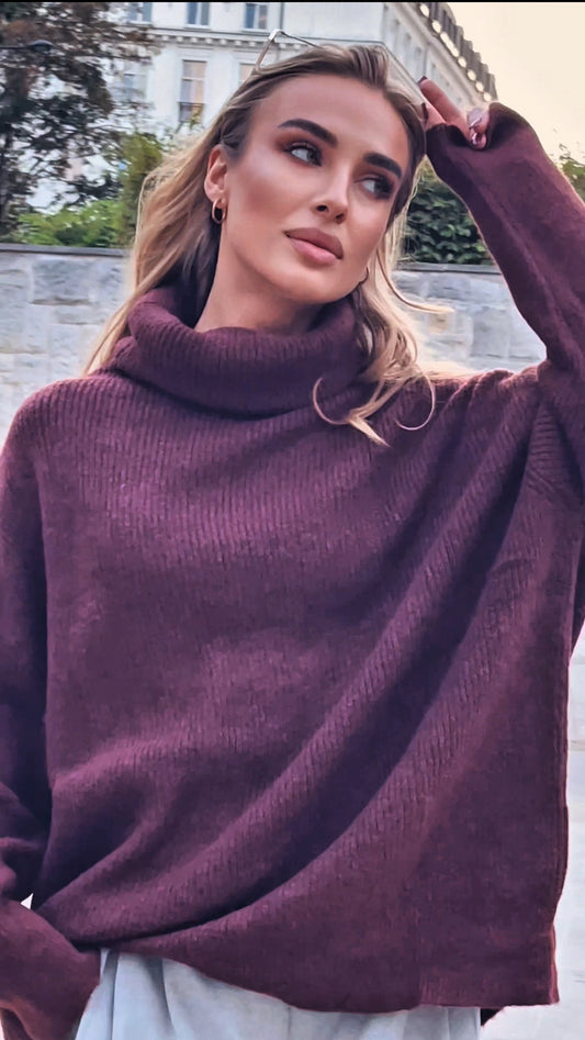 Sweter oversize z golfem w kolorze brązowym id:2216
