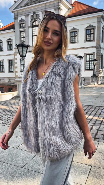 Futrzana szara kamizelka bezrękawnik z podszewką satynową id:2207