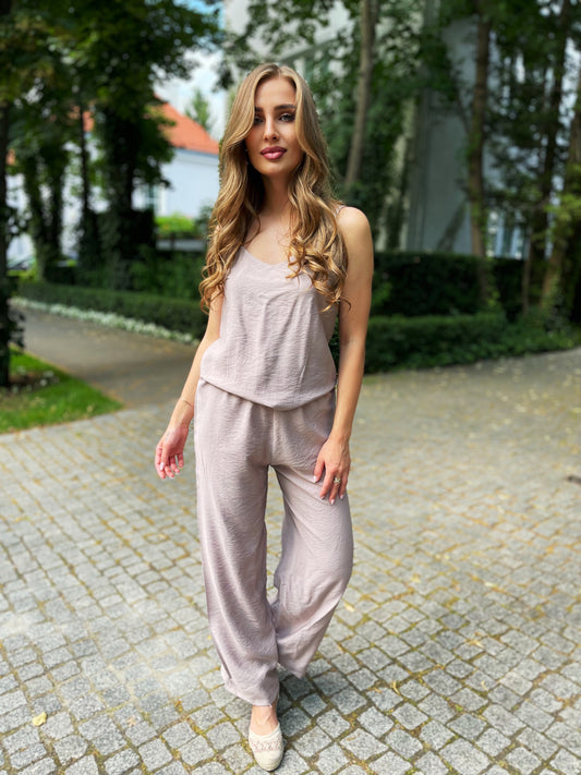 Komplet beżowy top ze spodniami id:421