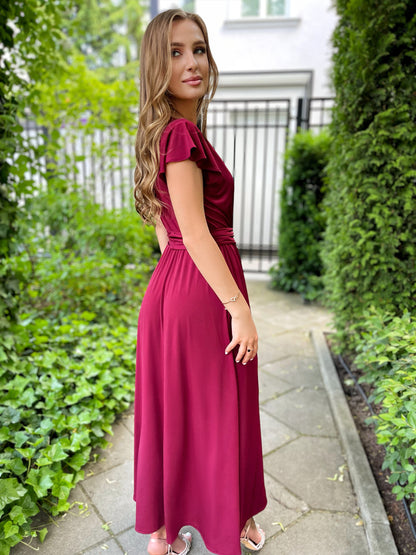 Bordowa sukienka na wesele maxi id:2024