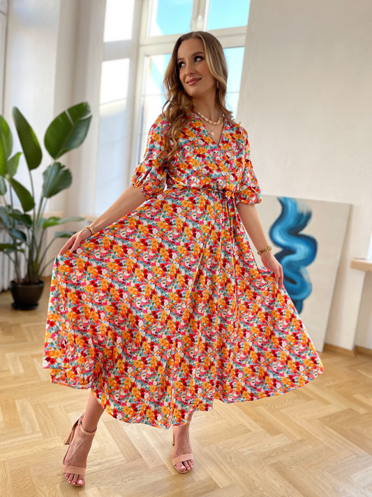 Satynowa sukienka maxi rozkloszowana w kwiecisty wzór id:2053