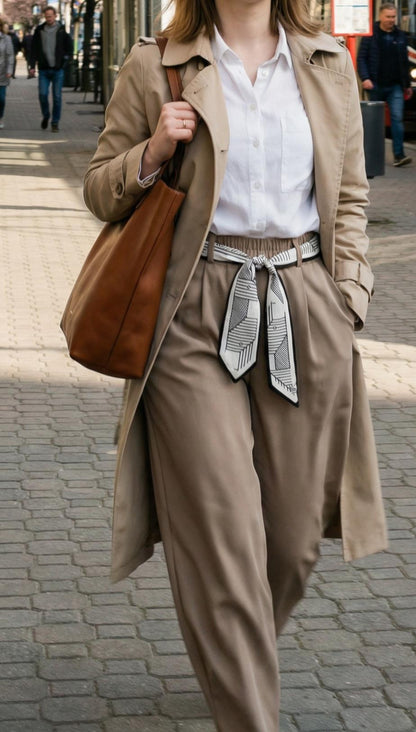 Luźne wiskozowe spodnie z wzorzystą szarfą w zestawie id:2453