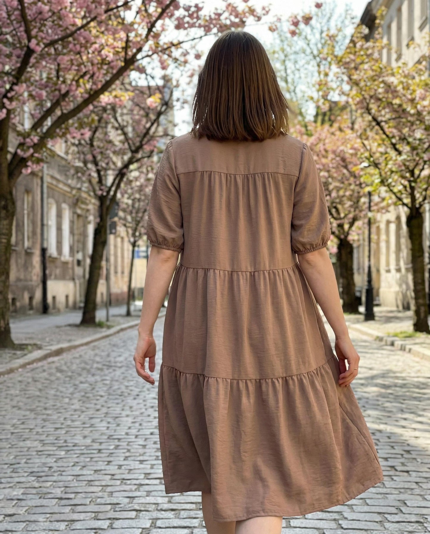 Sukienka Koszulowa Oversize w Kolorze Camel id:2486