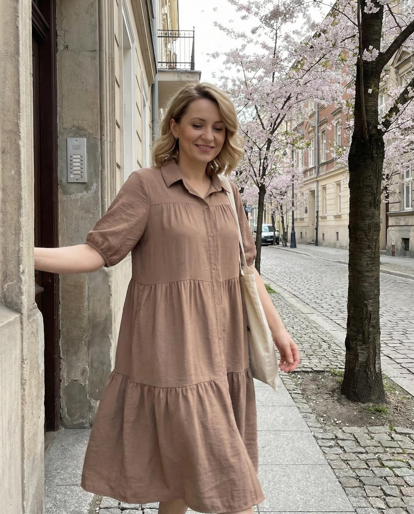 Sukienka Koszulowa Oversize w Kolorze Camel id:2486