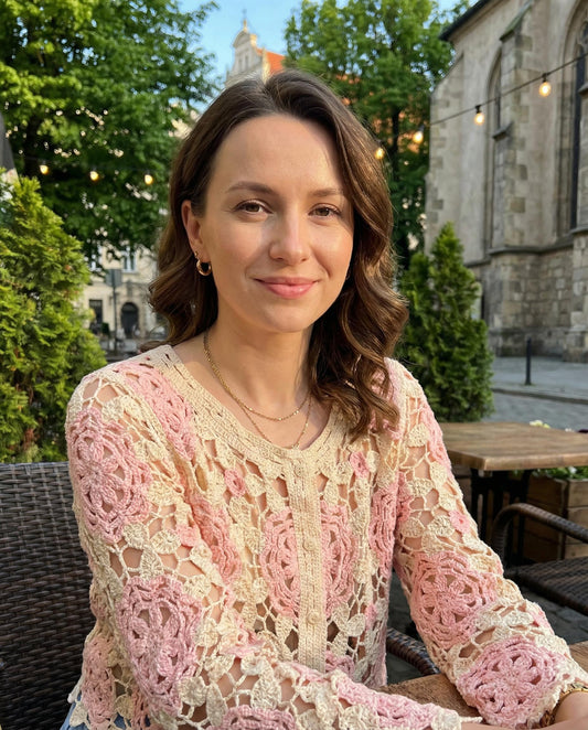 Ażurowy Kardigan Kwiatowy Zapinany na Guziki id:2495