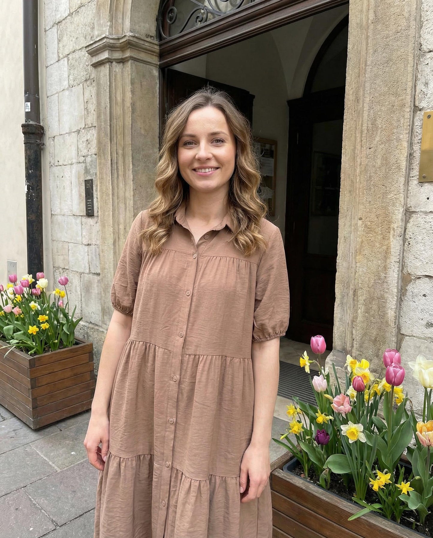 Sukienka Koszulowa Oversize w Kolorze Camel id:2486