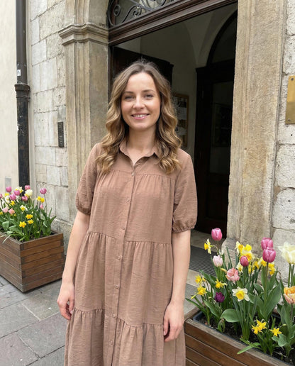 Sukienka Koszulowa Oversize w Kolorze Camel id:2486