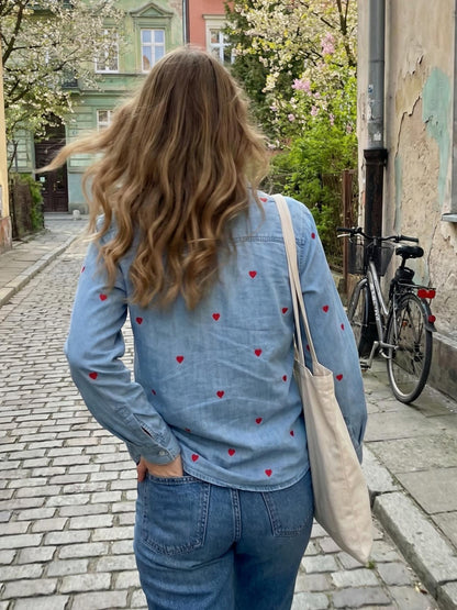 Jeansowa Koszula z ozdobnymi Serduszkami id:2330
