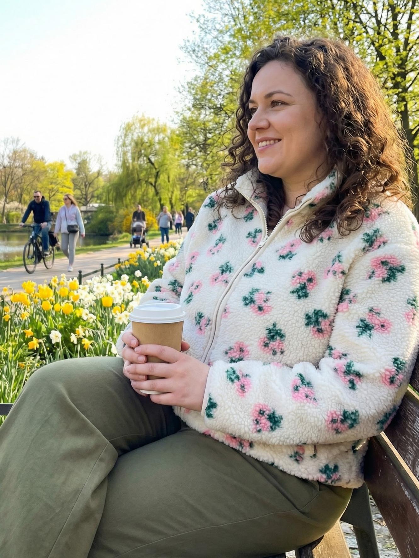 Miękka bluza polarowa typu baranek w kwiatowy wzór id:2335