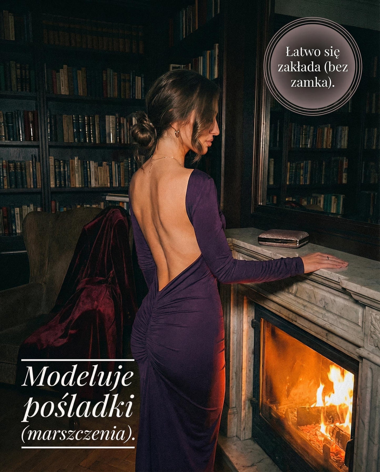 Fioletowa sukienka na studniówkę maxi z odkrytymi plecami i marszczeniem id:947