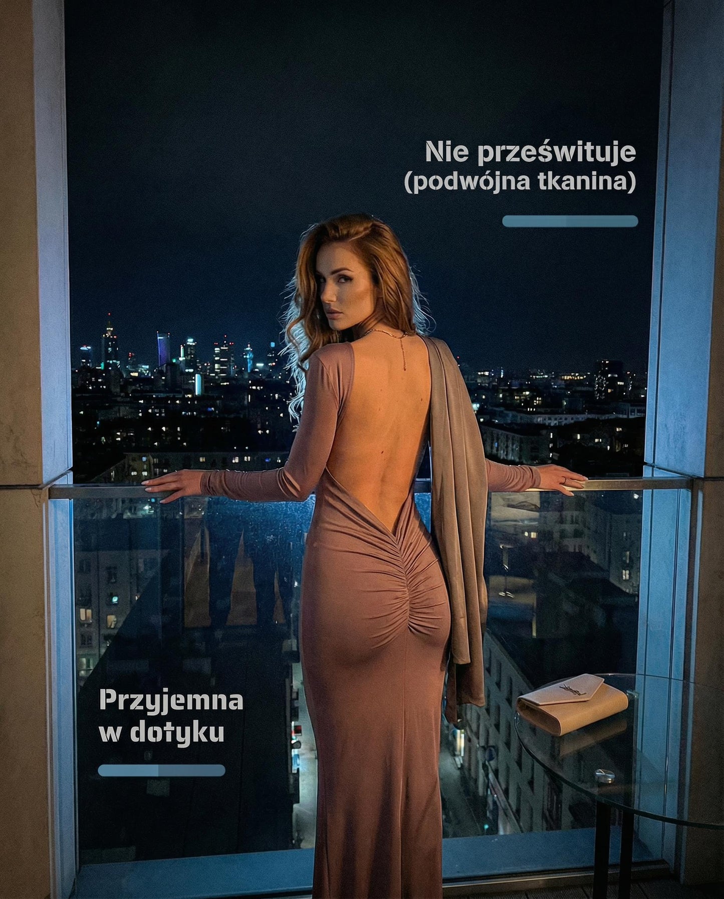 Cielisto beżowa sukienka maxi z odkrytymi plecami i marszczeniem id:941