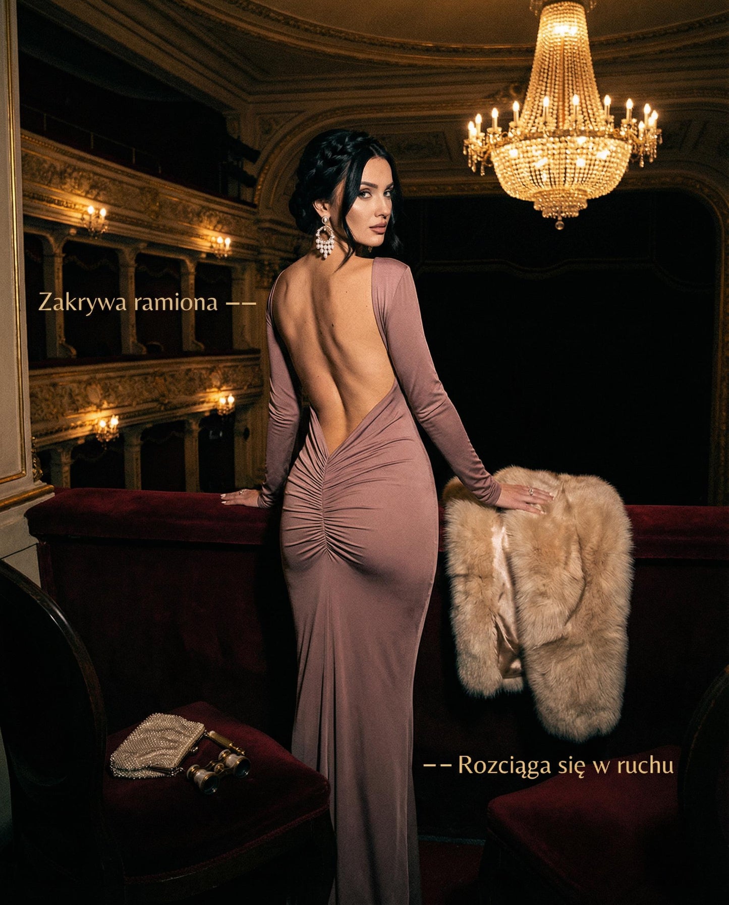 Cielisto beżowa sukienka maxi z odkrytymi plecami i marszczeniem id:941