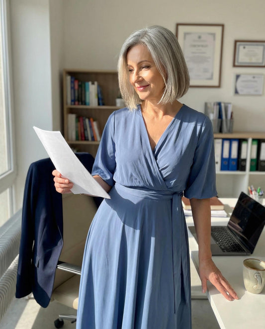 Sukienka rozkloszowana niebieska midi z wiskozy z bufiastymi rękawami id:2034A