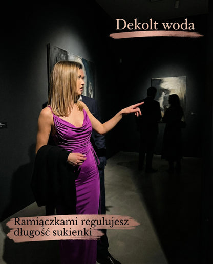 Fioletowa sukienka dla druhen infinity z głęboko odkrytymi plecami i marszczeniem id:974