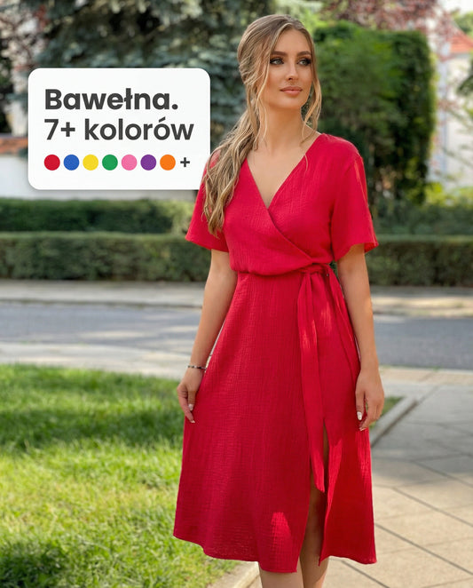 Czerwona bawełniana muślinowa sukienka midi id:40