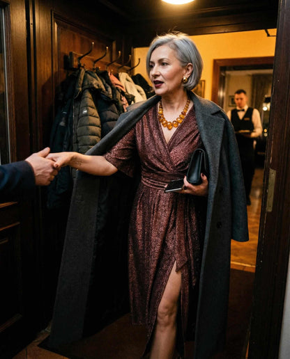 Miedziana sukienka midi z błyszczącą nitką z szerokim pasem id:137