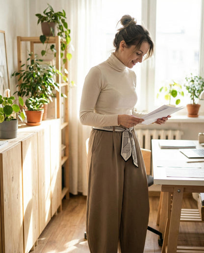 Luźne wiskozowe spodnie z wzorzystą szarfą w zestawie id:2453