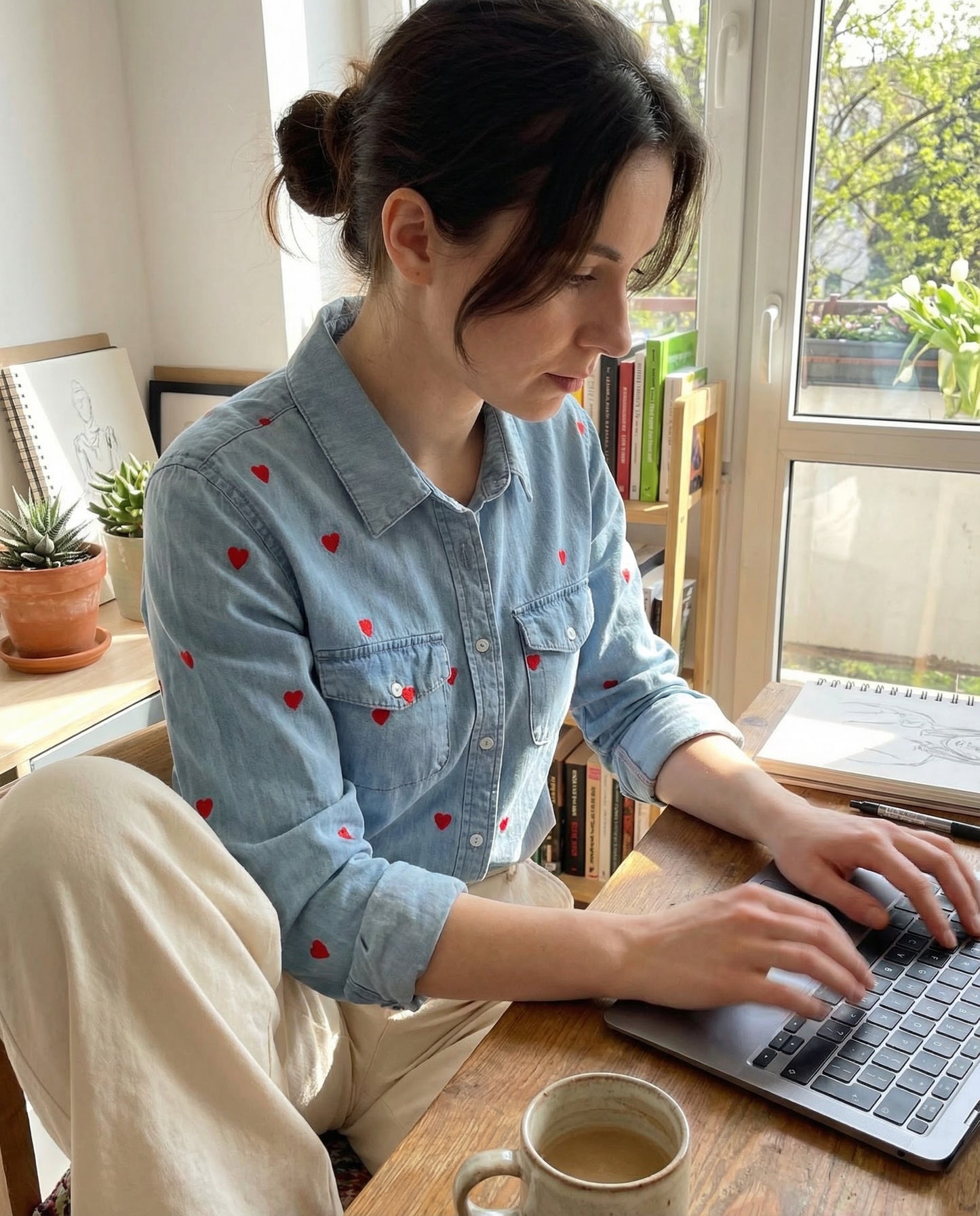 Jeansowa Koszula z ozdobnymi Serduszkami id:2330