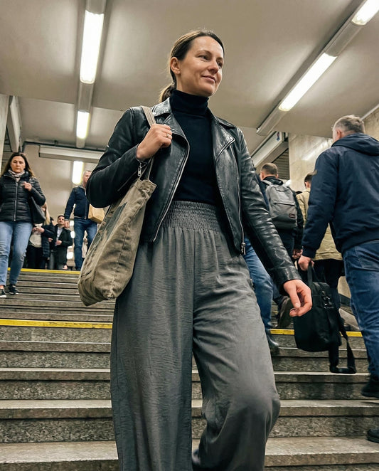 Szerokie spodnie z wysokim stanem w kolorze szarym id:2442