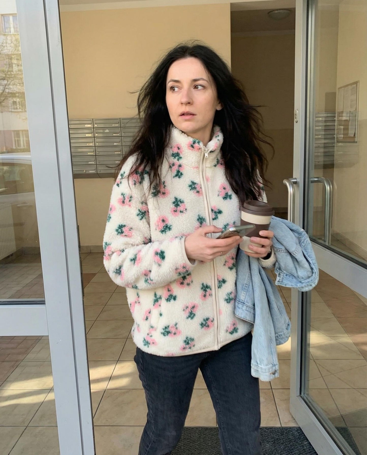 Miękka bluza polarowa typu baranek w kwiatowy wzór id:2335