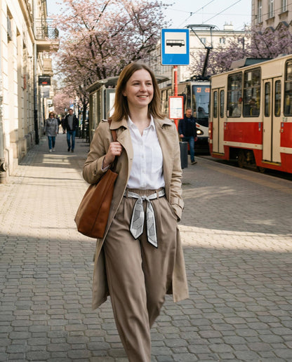 Luźne wiskozowe spodnie z wzorzystą szarfą w zestawie id:2453