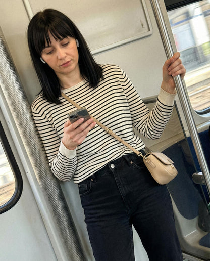 Beżowy Klasyczny Sweter w Paski id:2371