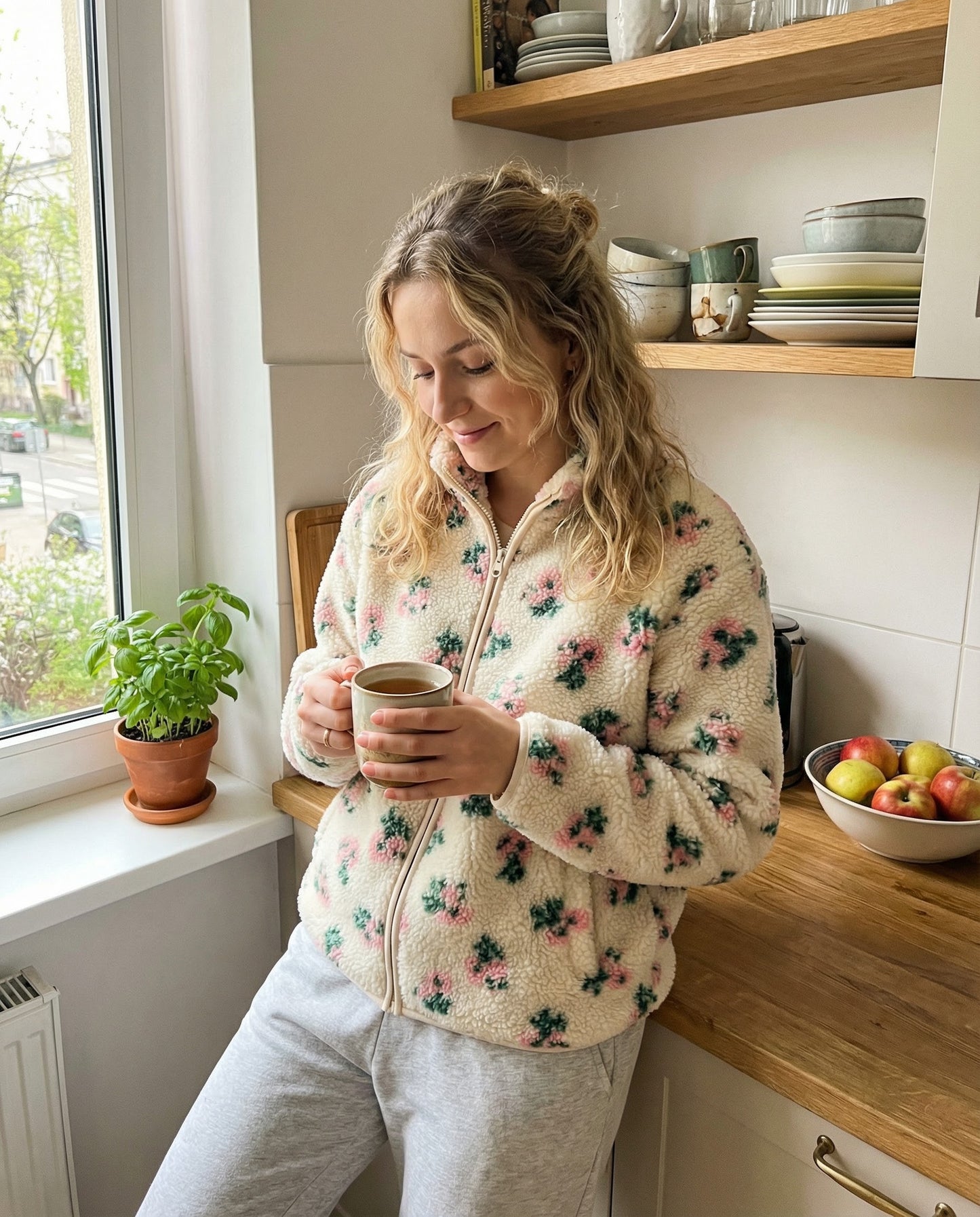 Miękka bluza polarowa typu baranek w kwiatowy wzór id:2335